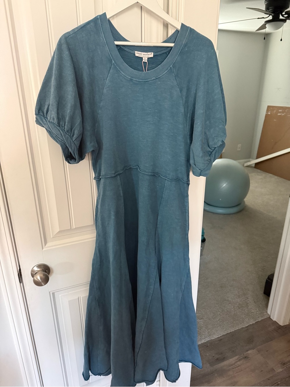 Simply Southern Blue Casual Puff-Sleeve Midi Dress